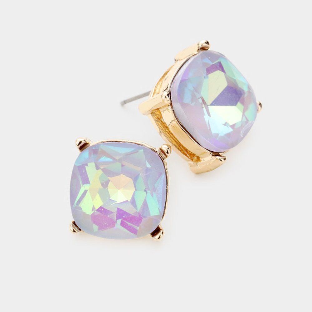 Square Gray Stone Stud Earrings